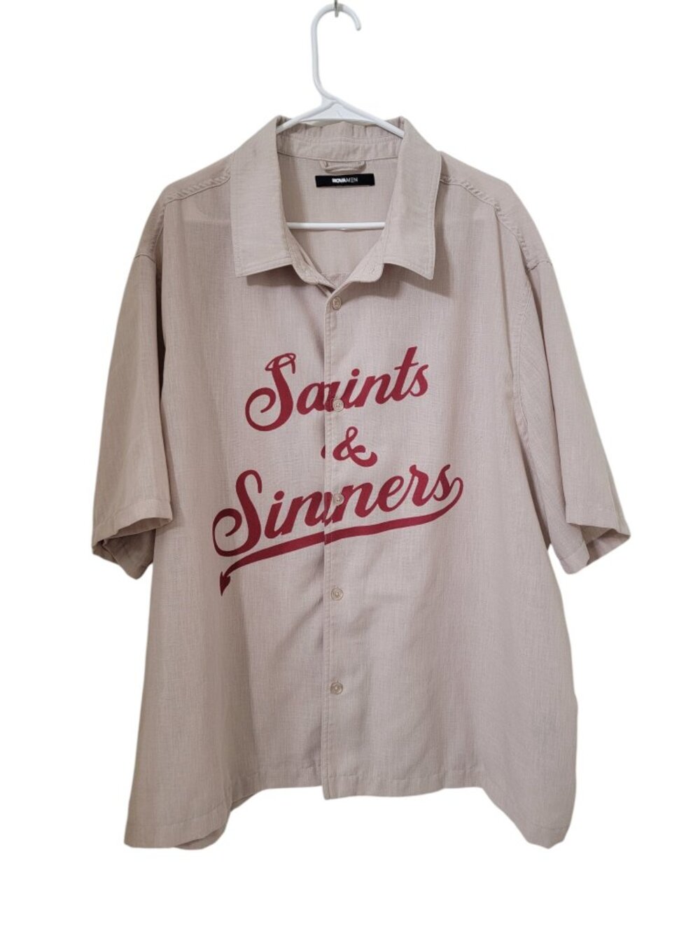 NovaMEN by Fashion Nova Tan "Saints & Sinners" Short Sleeve Button Down Shirt